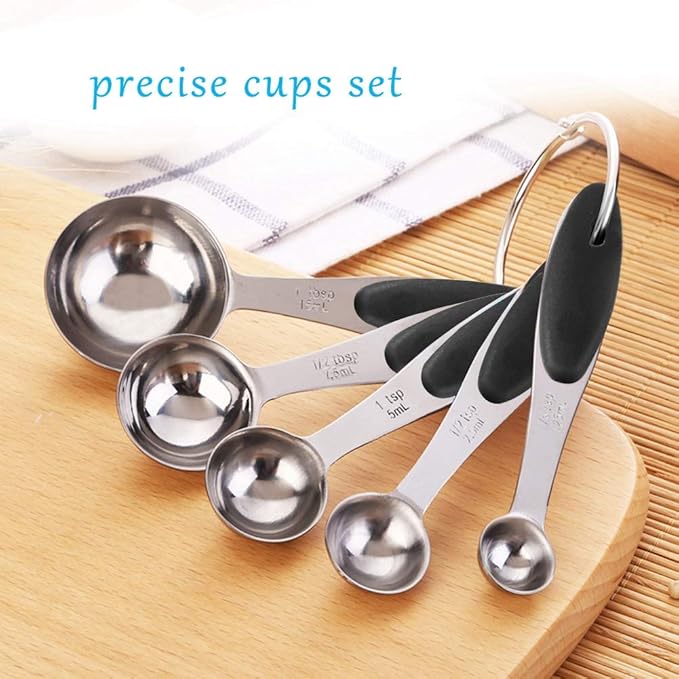 Measuring Cups and Spoons Set, Set of 10 Stainless Steel Measuring Cups and Spoons Stackable with Silicone Handles for Kitchen Cooking Baking