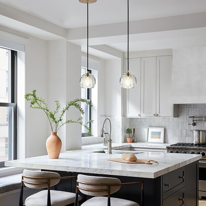 Modern Pendant Light, Brushed Brass Pendant Light Fixture for Kitchen Island, Small Cut Crystal Single Pendant Lighting for Dining Room Bathroom - Image 4