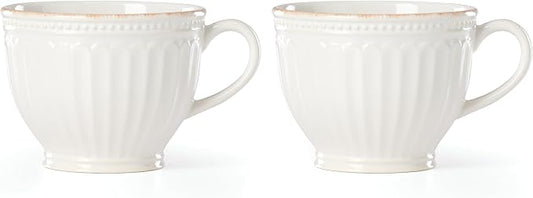 Lenox French Perle Groove 2-Piece Latte Mug Set, 2.30 LB, White by Lenox