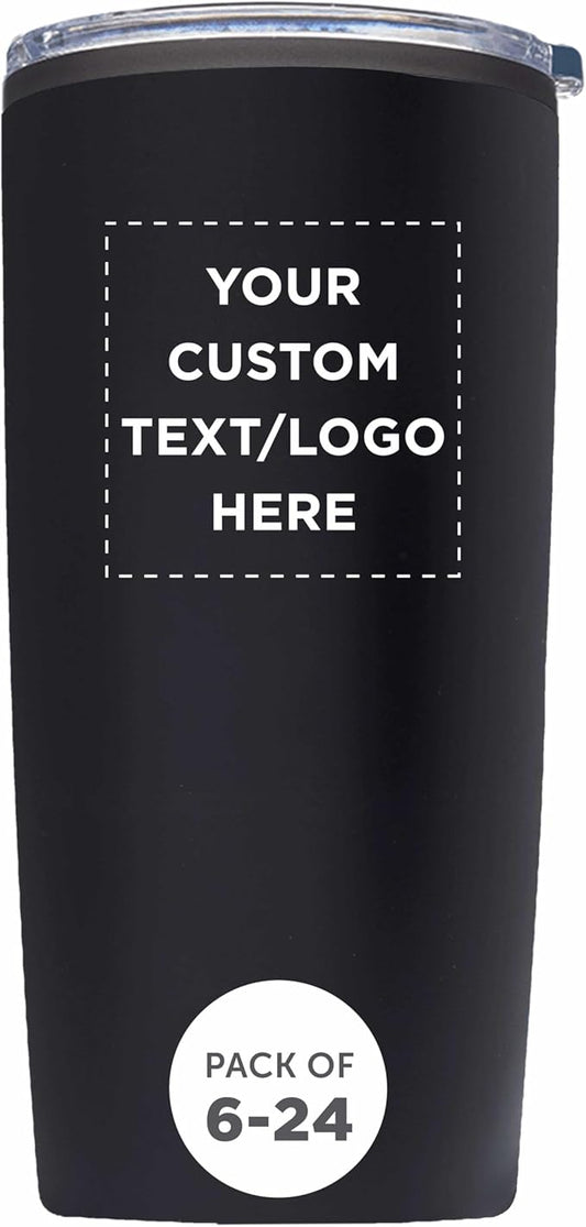 Custom Plastic Tumblers 20 oz Set of 6/12/24 Personalized Bulk Pack with Lids, Ice Coffee Tumbler, To Go Cup Insulated - Black