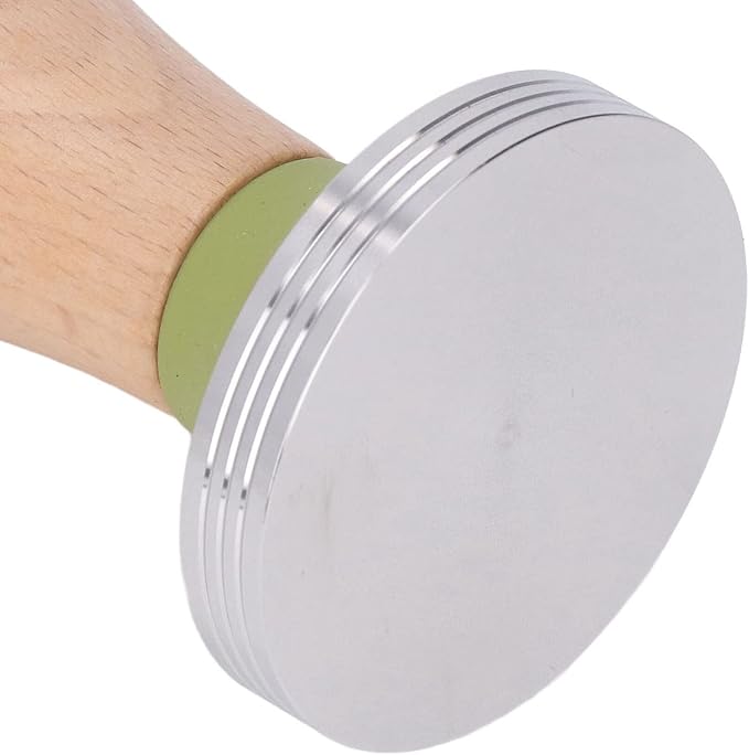 Beech Wood Coffee Tamper, Wooden Handle, Coffee Powder Press, Hammer Mill with Stainless Steel Base for Barista Beginners (51mm)