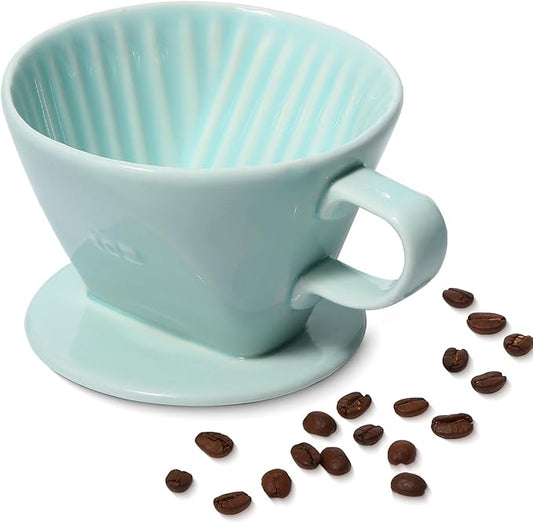 Pour Over Ceramic - Coffee Dripper Ceramic Coffee Maker with 3 Holes Flat Bottom, Porcelain Slow Filter Cone for Travel, Camping, Office, Home, Coffee Maker Brew…