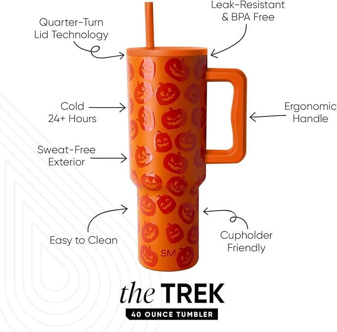 Simple Modern Halloween Tumbler with Handle | 40oz | Pumpkins | Trek Tumbler, Travel Mug | Insulated Water Bottle, Cupholder Friendly, Stainless Steel Cup, Jack-O-Lantern - Image 3
