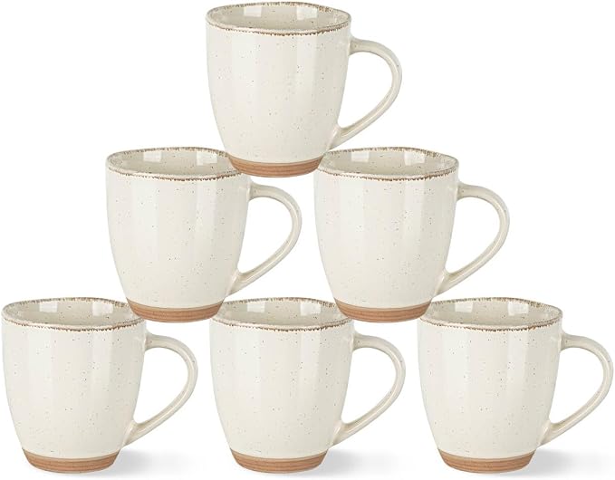 AmorArc 12oz Ceramic Coffee Mugs set of 6, Stylish Coffee Mugs with Rustic Terracotta Underside for Latte/Cappuccino/Milk/Cocoa, Dishwasher&Microwave Safe, Light Beige by AmorArc