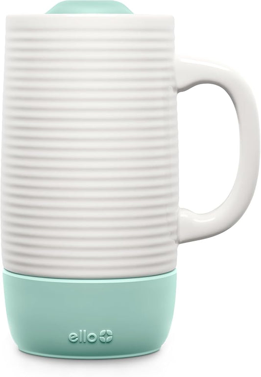 Ello Jane 18oz Ceramic Travel Mug with Handle, Splash-Resistant Slider Lid and Built-in Coaster, Perfect for Coffee and Tea, BPA Free, Dishwasher Safe, Holiday Gift Her Him, Yucca | Splash-resistant ceramic coffee tumbler with handle and silicone base.... by Ello