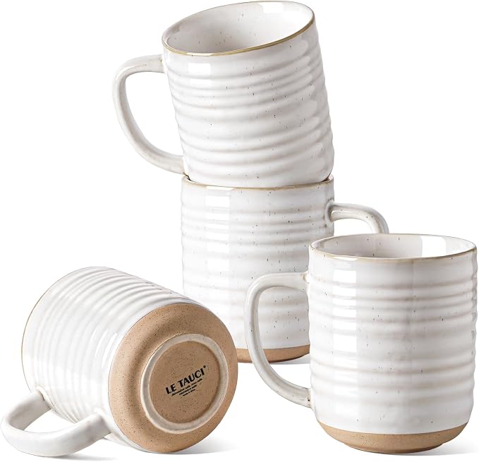 LE TAUCI Coffee Mugs 15 oz, Ceramic Coffee Cups for Latte, Hot Tea, Cappuccino, Mocha, Cocoa, Housewarming Wedding Present Mug Set - Set of 4, Arctic White by LETAUCI