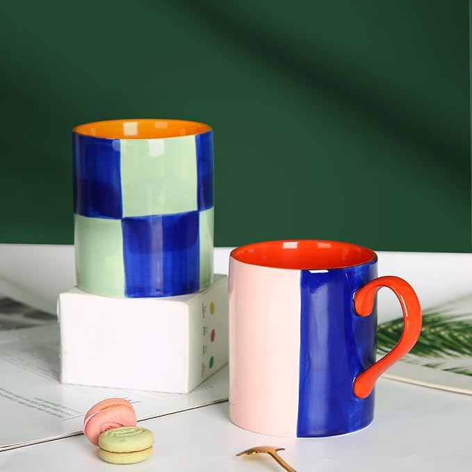 Koja Colorful Hand Painted Ceramic Mugs, 16 oz, Set of 4, Dishwasher Safe | Also microwave safe. Colorful hand painted set makes a great gift for coffee or tea lovers. - Image 6