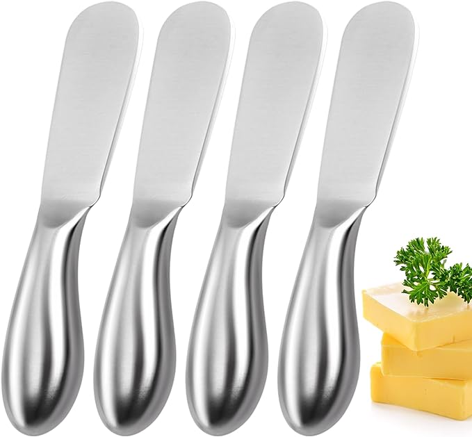 Butter Knives 4 Pieces Stainless Steel Cheese Butter Spreader Knife Set for Cold Butter, Cream Cheese, Jam, Pastry, Charcuterie, Multipurpose Kitchen Gadgets by MLURCU