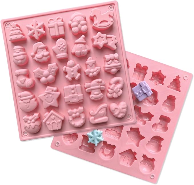 1 Pcs Christmas Silicone Molds for Chocolate Cavity Round Silicone Baking Mold with Santa Claus Snowman Snowflake Elk Shape Design for Candy Chocolate Cookie Mini Cake Jelly Dishwasher