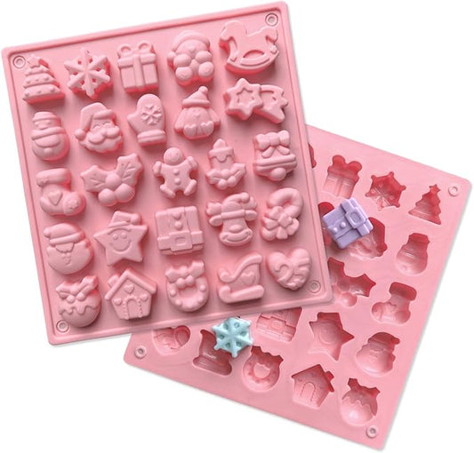 1 Pcs Christmas Silicone Molds for Chocolate Cavity Round Silicone Baking Mold with Santa Claus Snowman Snowflake Elk Shape Design for Candy Chocolate Cookie Mini Cake Jelly Dishwasher