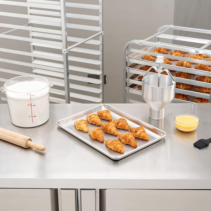 Restaurantware Met Lux 18 x 13 x 1 Inch Baking Sheet Pan 1 Perforated High Temp Baking Sheet - Half-Size Freezable Silver Aluminum Potato Chip Baking Tray Dishwasher-Friendly - Image 3