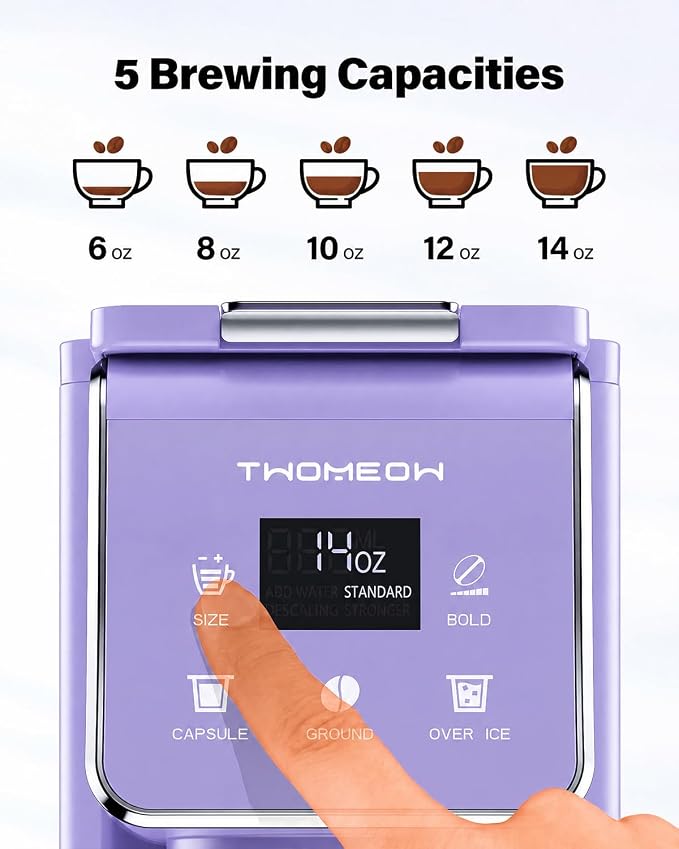K Cup Coffee Maker, Single Serve Hot & Iced for K-Cup & Grounds | 52oz Removable Reservoir, Single Cup Coffee Maker with Bold Setting, 6-14oz Brew Sizes, Reusable Filter, Compact, Purple - Image 6