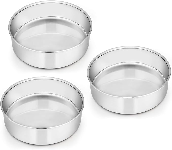 E-far 6 Inch Cake Pan Set of 3, Stainless Steel Round Smash Cake Baking Pans Tins, Non-Toxic & Healthy, Mirror Finish & Dishwasher Safe by E-far