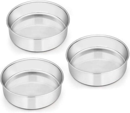 E-far 6 Inch Cake Pan Set of 3, Stainless Steel Round Smash Cake Baking Pans Tins, Non-Toxic & Healthy, Mirror Finish & Dishwasher Safe by E-far