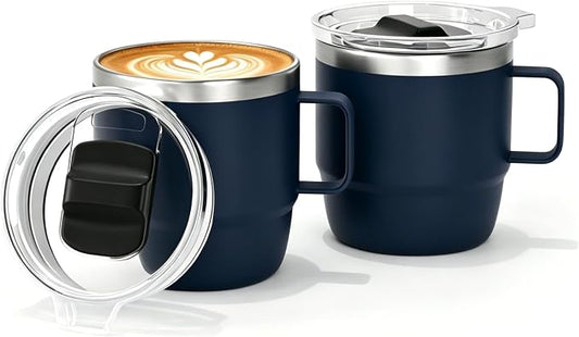 6 oz Stackable Mug, Stainless Steel cup with handle, Vacuum Insulated Espresso/Coffee Mug, shot Glass Set for 2-Piece Set for Coffee, Spirits, Wine, Tea-Navy by ZREGGUR