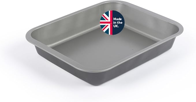 Salter Essentials Roasting Tray 36 Cm, Carbon Steel, Non Stick | Rectangular shape, PFOA free coating, dishwasher safe, made in the UK, silver interior with grey exterior by Salter