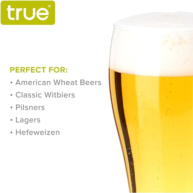 TRUE Wheat Beer Glasses, Clear Glasses for Pilsner, Belgian Ales, and Craft Beers, Birthday Party, Holiday, Game Night, Beer Gifts for Men, Durable Home Bar Glassware, 23 oz, Set of 4 - Image 4