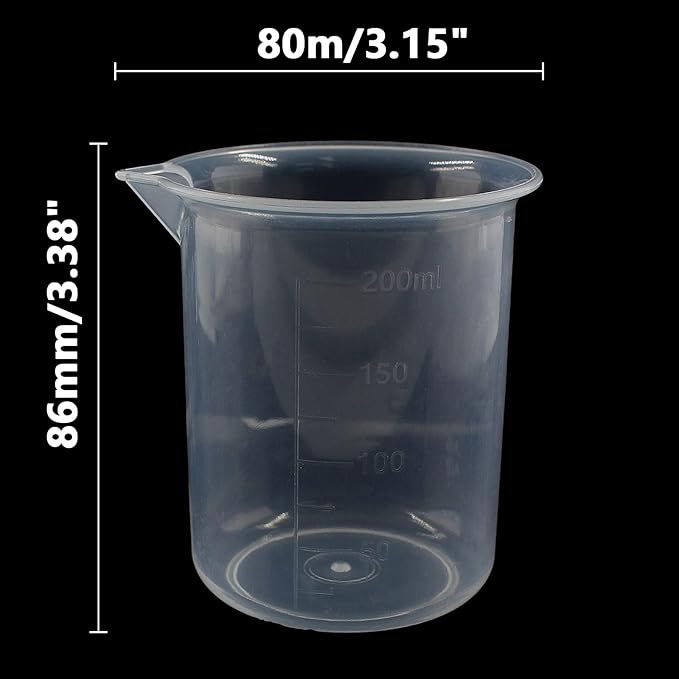 Waziaqoc 200ml/6.8oz Plastic Graduated Beaker (3 Pack), Transparent PP Measuring Cup Mixing Cup for Kitchen Lab