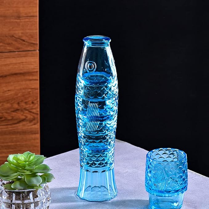MDLUU Fish Design Tumbler Glasses, Stackable Drinking Glasses, Colored Glass Beverage Cups, Nautical Glassware for Gift, Set of 4 (Blue) - Image 6