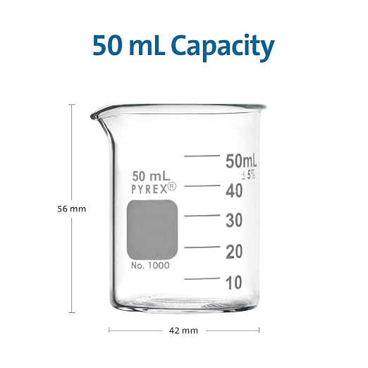 PYREX Griffin Borosilicate Glass Beaker- Low Form Graduated Measuring Beaker with Spout– Premium Scientific Glassware for Laboratories, Classrooms or Home Use - PYREX Chemistry Glassware, 50 mL, 12/Pk - Image 3