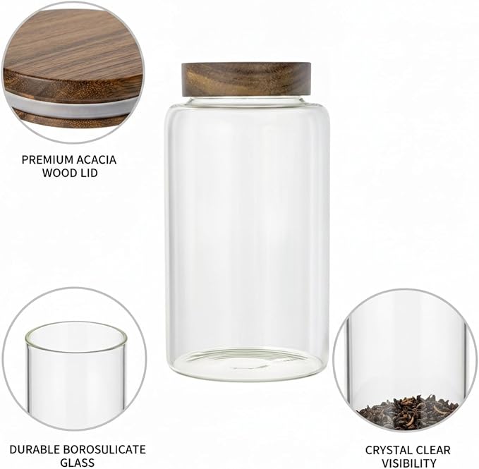 Easy-Access Borosilicate Glass Jar with Acacia Wood Lid for Quick Pantry Organization - Image 6