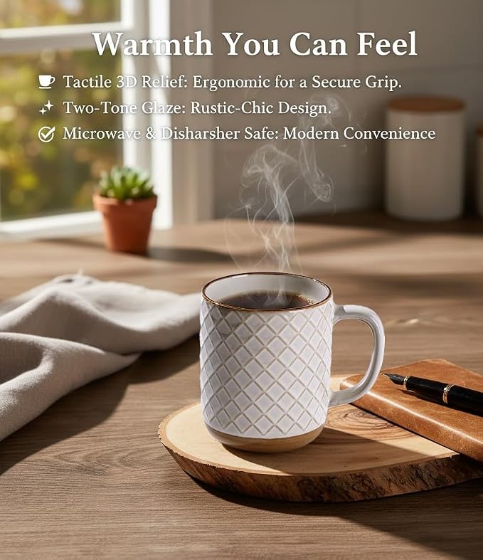 GBhome Large Coffee Mugs Set of 4, 16oz Handmade Stoneware Coffee Mugs Set with Large Handle for Cappuccino/Latte/Tea/Hot Cocoa, Dishwasher & Microwave Safe, Off White - Image 5