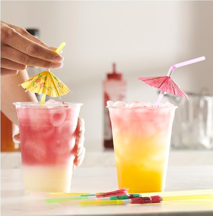 Comfy Package [50 Count] Umbrella Straws, Flexible Plastic Cocktail Straws - Assorted Colors Swizzle Sticks - Fancy Mini Umbrella Drinking Straws for Hawaiian Beach Cocktail Luau Party Decor - Image 3