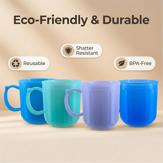 Plastic Coffee Cup with Handle set of 4, 13 oz Iced-Tea Mug Coastal | BPA Free Reusable Food Grade PP, Unbreakable, Dishwasher Safe, Lightweight, Elderly Kid Safe, Kitchen Party Camping Outdoor - Image 2