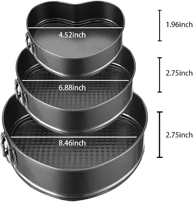 Heart Springform Cake Pan Set of 3 Non Stick Durable Cake Baking Pans with Removable Bottom Cake Molds for Baking - Image 2