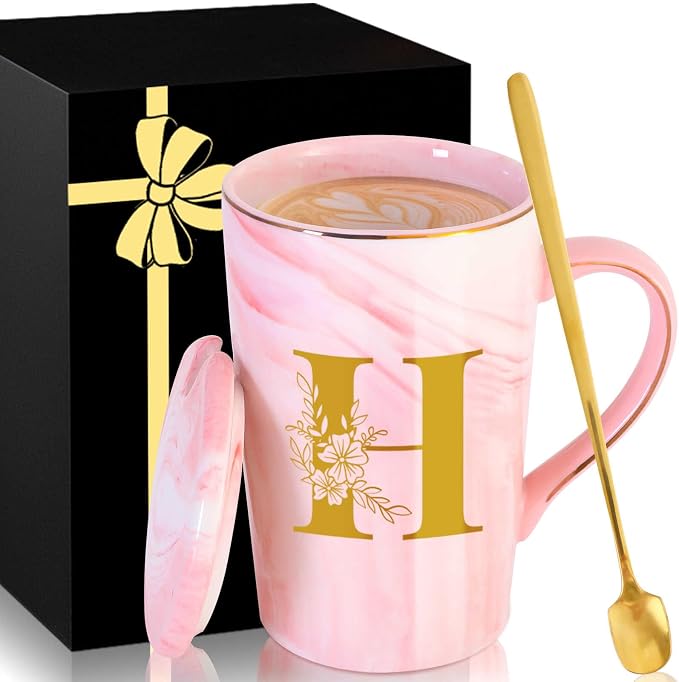 Personalized Ceramic Coffee Mug with Lid Gifts Tea Cup Brides for Her Wedding Day Bridal Shower Bachelorette Party Engaged Engagement Cute Personalized Unique Cool Special Customized Best Present,H by MNZZ