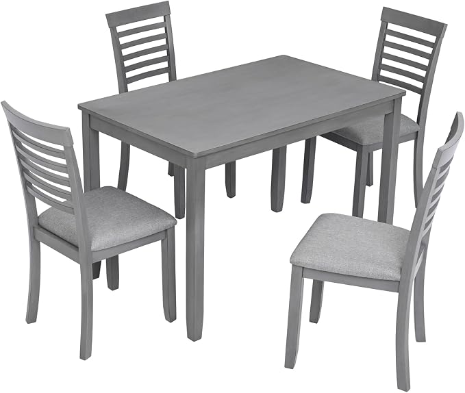 5-Piece Dining Table Set for 4, Kitchen Dining Table with 4 Soft Cushioned Solid Wood Chairs, Ideal for Home or Restaurant Use.(Gray_Medium) - Image 4