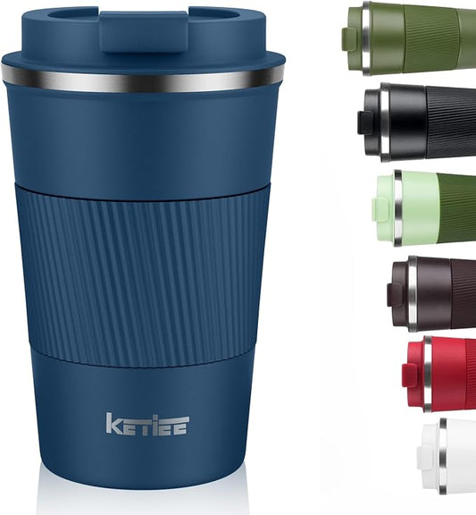 KETIEE Travel Mug 12oz, Insulated Coffee Mug with Leakproof Lid, Travel Coffee Mug Vacuum Stainless Steel Double Walled Reusable Coffee Cup for Hot and Iced Coffee Tea Water (Navy) by KETIEE