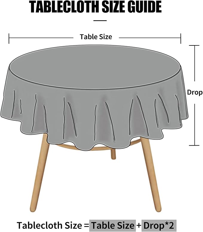 Smiry Round Waterproof Heavy Duty Vinyl Tablecloths, 60 x 60 Inch | Wipeable Washable Floral Embossed Table Cover for Kitchen and Dining Room, Indoor & Outdoor Use, Grey - Image 5