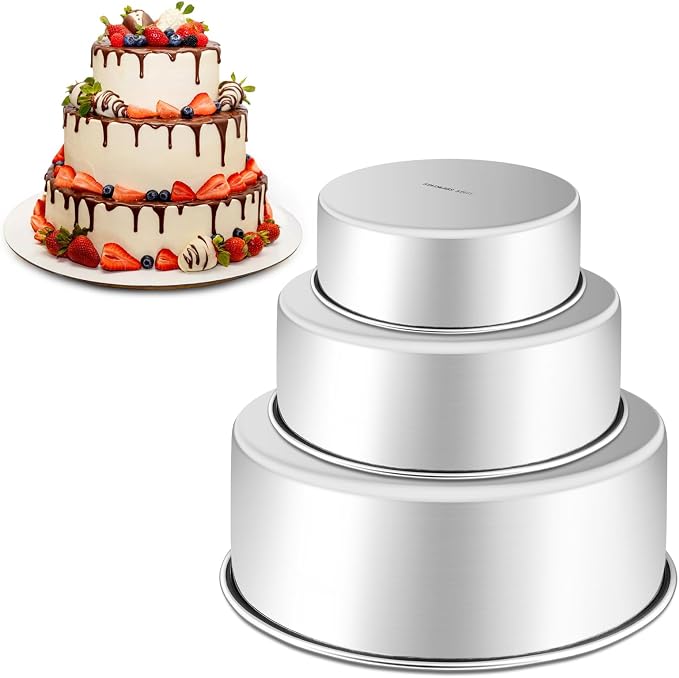 Leonyo Tall Round Cake Pans, 6’’- 8’’- 9½’’ Cake Pan Set for 3, Stainless Steel Round Layer Baking Tier Cake Pans Set, 3-Tiered Cake Tins for Birthday Wedding, Non Toxic & Healthy, Dishwasher Safe by Leonyo