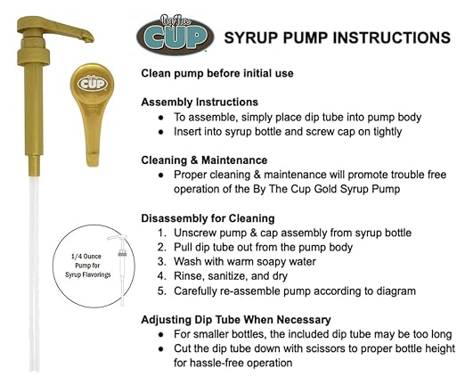 By The Cup Gold Coffee Syrup Pump for 750 ml Bottles (Pack of 2) Fits Upouria, Torani, DaVinci, and Monin (1L Plastic Only)