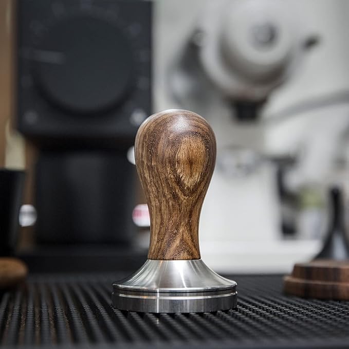 58mm Coffee Tamper Espresso Press with Tamper Mat Tamper with 304 Stainless Steel Base Wooden Handle Barista Espresso Machines Accessory (58mm)