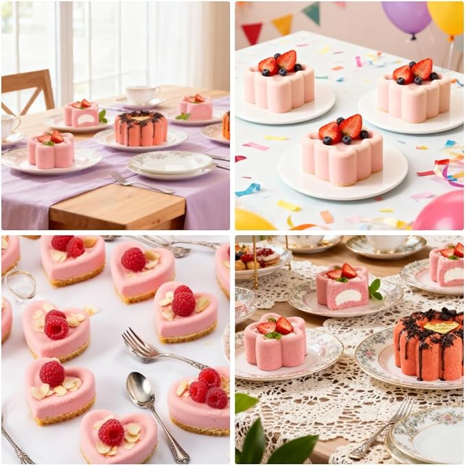 4 Pcs Silicone Flower Mousse Cake Molds, 5 Inch Silicone Baking Mold, Flexible & Nonstick 3D silicone Cake Molds for Baking, Square Heart Flower Star Cake Pan for Cheese, Chocolate, Candy