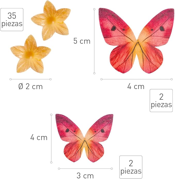 Decor - Edible Wafer Decorations Blister Yellow Mini Flowers and Red Butterflies - 39 Pieces for Decorating Cupcakes and Cakes for Every Occasion - Image 4