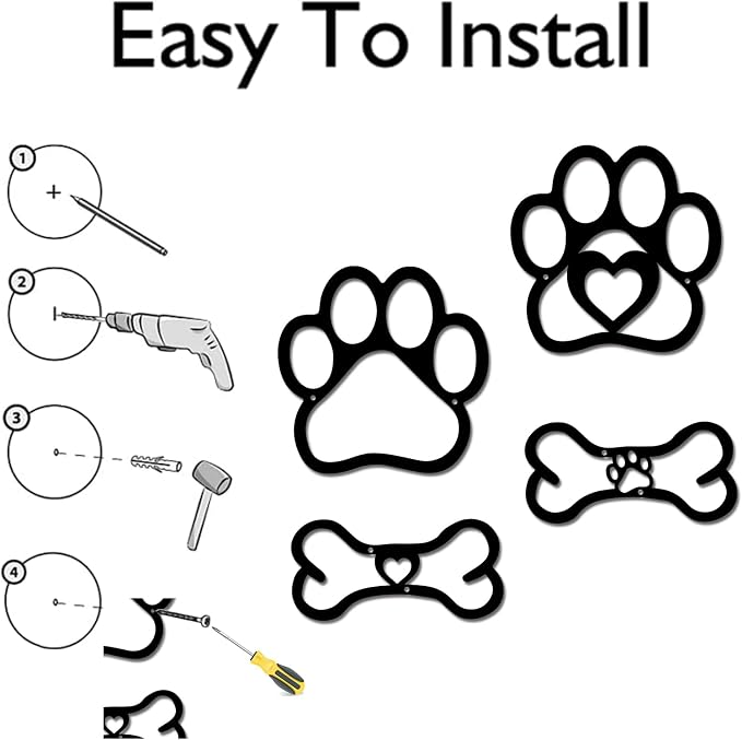 4 PCS Dog Wall Art - Paw & Bone Decor for Dog Lovers' Home - Image 3