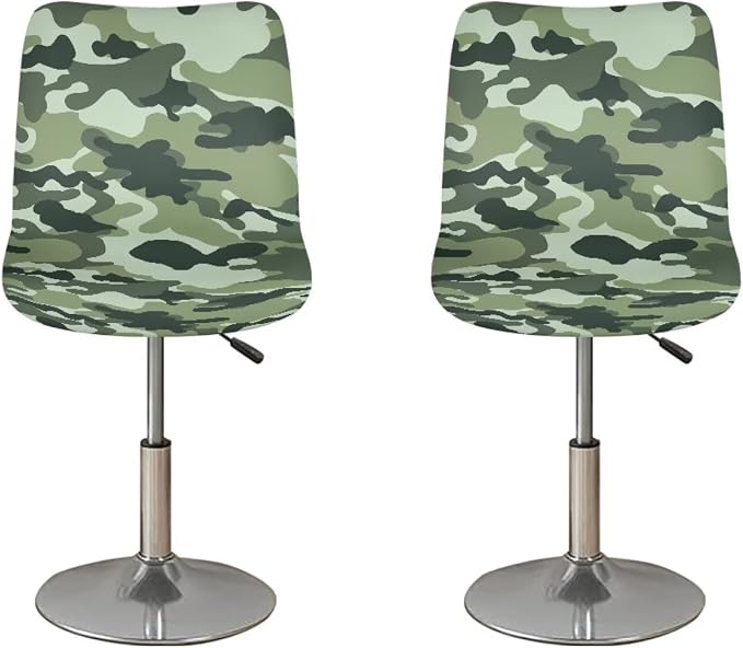 Green Camouflage Soft Bar Stool Slipcovers Non Slip Waterproof Bar Stool Chair Covers with Elastic Band for Dining Room Chairs by Sellikakes