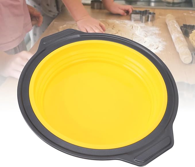 Cake Baking Pan, Silicone Cake Pan Foldable Press Type Quick Release Round Baking Pan for Layer Cake Cheese Cake Chiffon Cake (Yellow) by Rushbom
