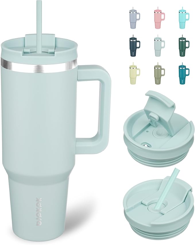 BJPKPK 40 oz Insulated Tumbler with Handle & Straw, Stainless Steel | Double Wall Vacuum Insulation, Leak Proof, BPA Free, Dishwasher Safe, Cupholder Friendly, Travel & Outdoor, Blue Haze by BJPKPK