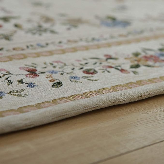 Non-Shedding Living Room Bedroom Accent Rug Rustic Floral Cotton Area Rugs Carpet, 5′3″ × 7′6″, Euro Romance - Image 6