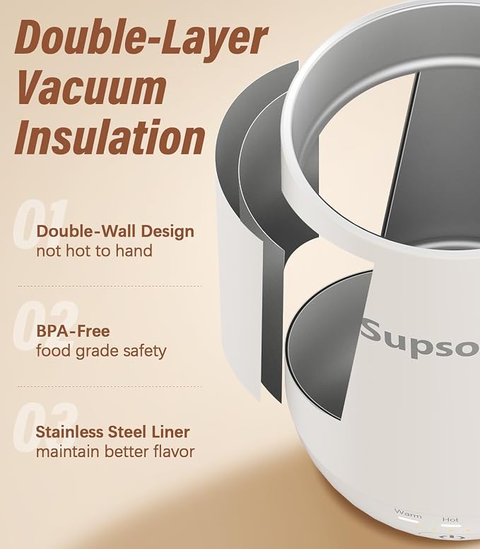 Supsonic - 16oz Self Heating Coffee Mug, Smart Heated Coffee Mug Faster Direct-Contact Heating Up to 149°F, Coffee Mug Warmer Set with Auto Shut-Off - Gifts for Men Women | S2 - Image 6
