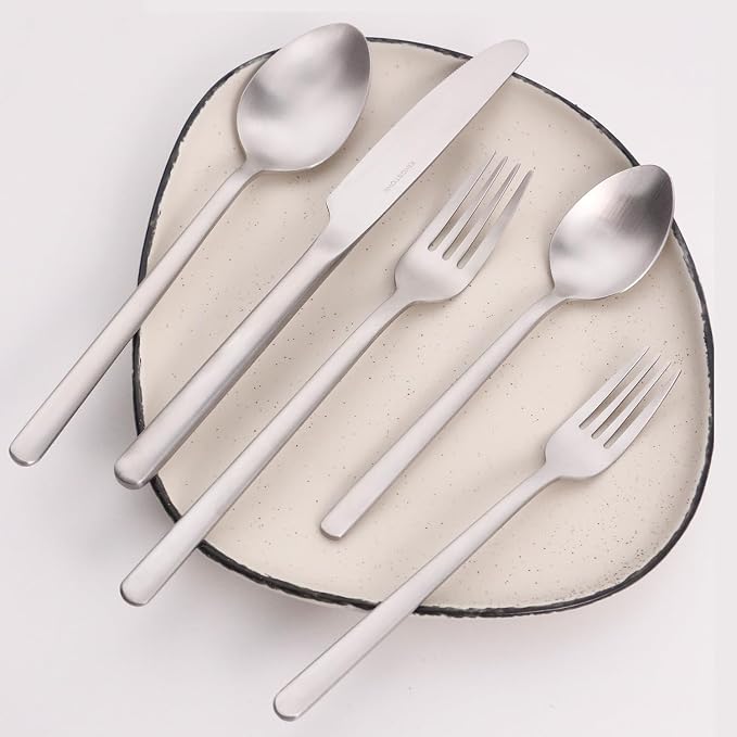 KINGSTONE 30 Pieces Silverware Set, Flatware Cutlery Set for 6, 18/10 Stainless Steel Silverware Utensils Minimalist Design Dishwasher Safe, Matte Silver - Image 6