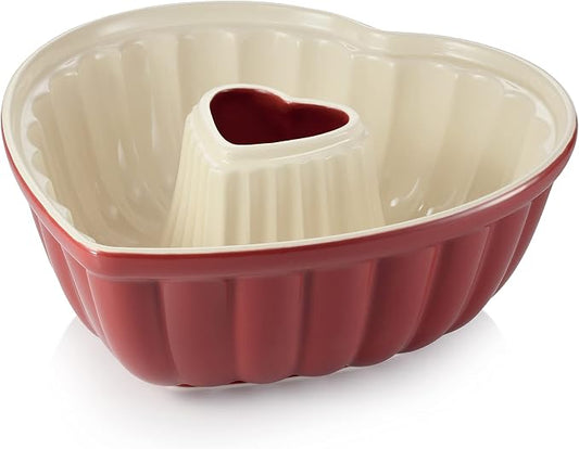 Tescoma - 622212 Delìcia Cake Tins with Heart Shaped Donut Mould, Ceramic, Dishwasher Safe, Red and White by Tescoma