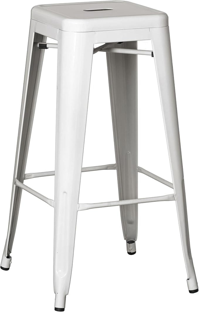 30-inch Backless Metal Bar Stool Stackable Heavy-Duty Counter-Height Chair for Home Bars Patios Kitchen Islands Cafes Restaurants Bistros and Dining Areas for Indoor & Outdoor Use, White by Basicwise