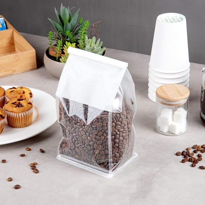 Bag Tek 5.1 x 4.1 x 11.2 Inch Tin Tie Bags With Windows, 100 Resealable Bakery Bags With Windows - Flat Bottom, For Cookies or Coffee Beans, White Cotton Paper Tin Tie Bags - Restaurantware - Image 4