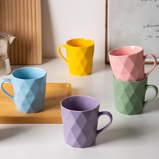 11 Ounce Porcelain Mugs, Set of 6, Tea and Cocoa Mug Set, Purple, Matte - Image 4