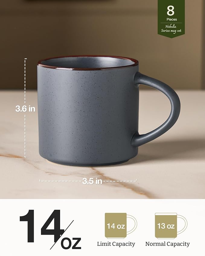 famiware Coffee Mugs Set of 8, Nebula 14oz Coffee Mugs, Ceramic Cup Set with Handle for Latte, Tea, Milk, Cappuccino, Charcoal - Image 4